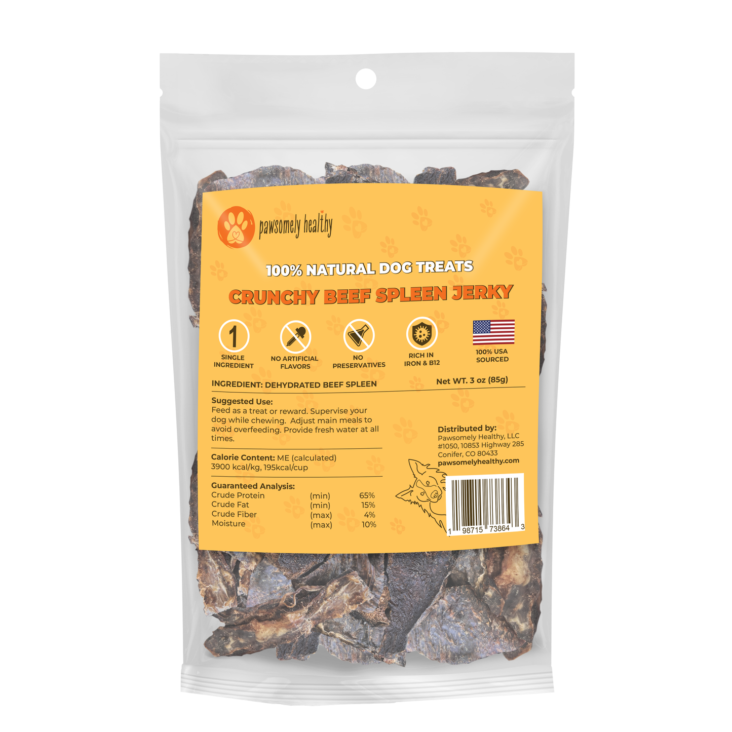 Single Ingredient Natural Dog Treats Crunchy Beef Spleen Jerky