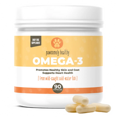 Pawsomely Healthy Omega-3 for dogs jar with capsules