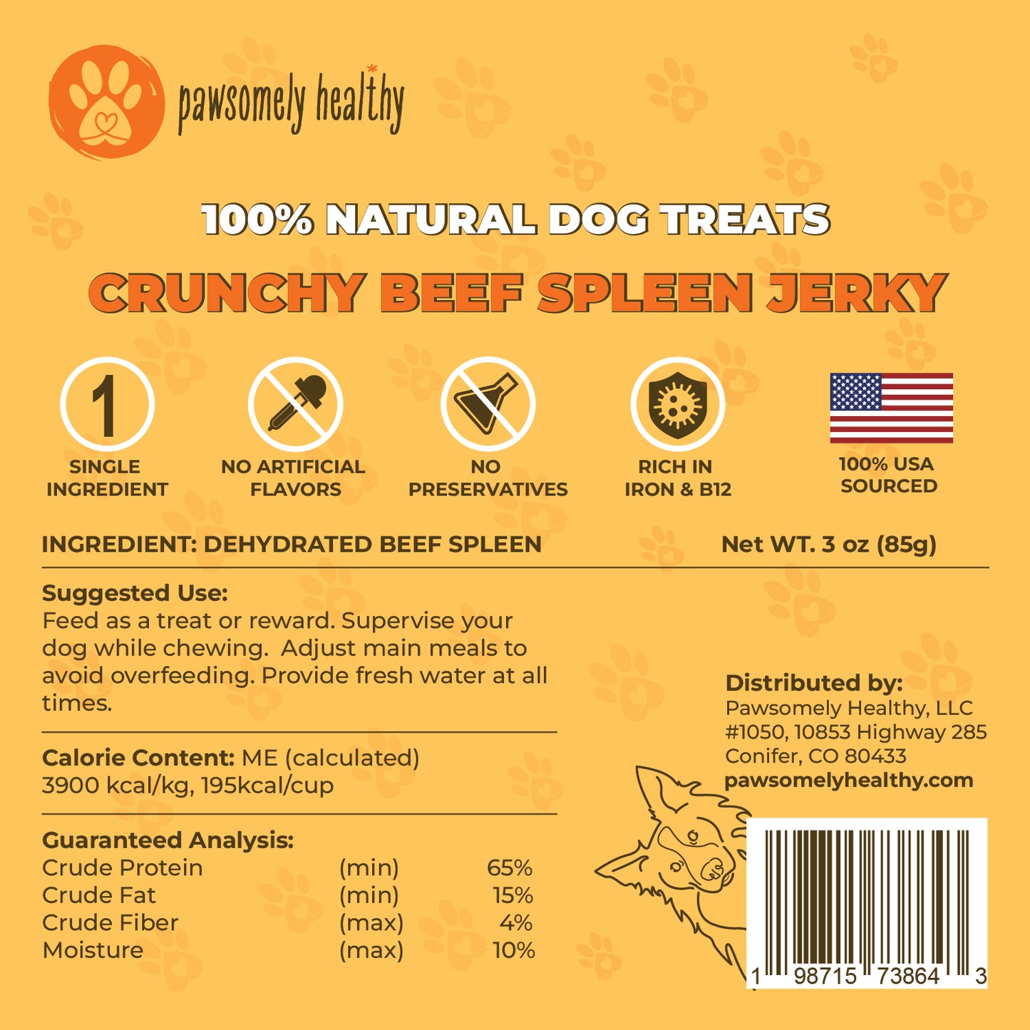 Single Ingredient Natural Dog Treats Crunchy Beef Spleen Jerky