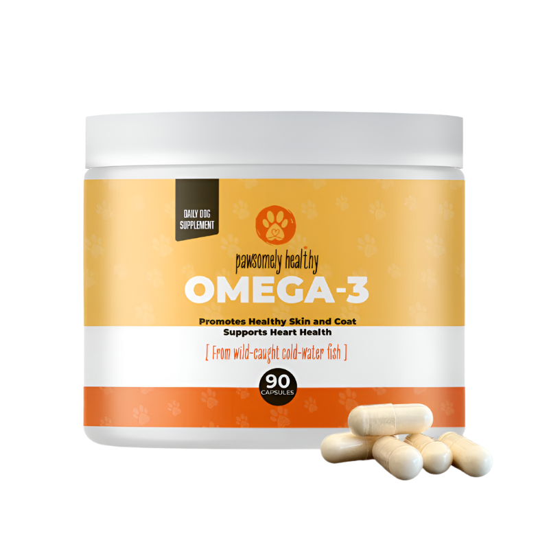 Omega-3 bottle with capsules for dogs