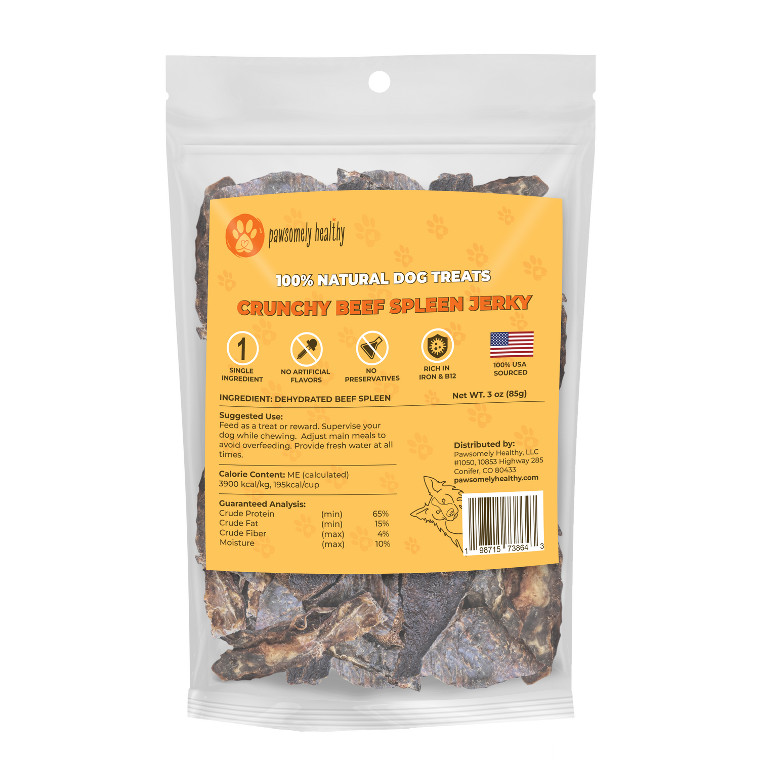 bag of crunchy beef spleen jerky treats