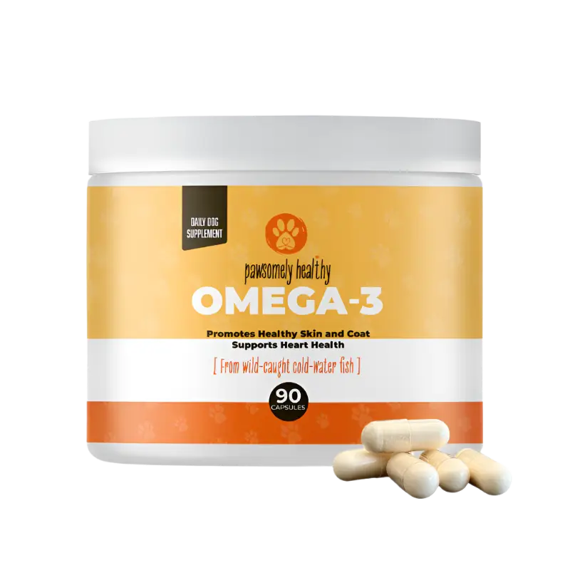 Omega-3 bottle with capsules for dogs