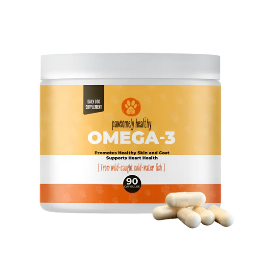 Omega-3 bottle with capsules for dogs