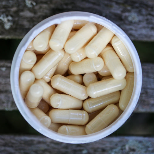 Capsules of powdered omega-3 fish oil by Pawsomely Healthy 