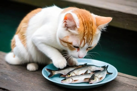 Cat eating fish