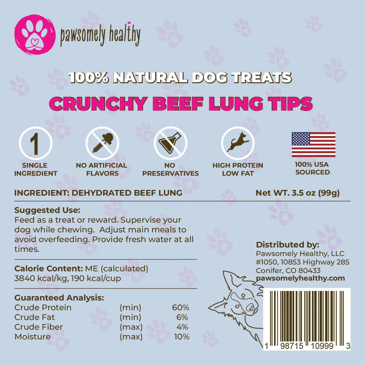 Single ingredient dog treat beef lung