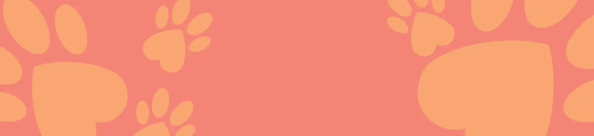 Soft peach-colored paw print pattern on a solid coral background.